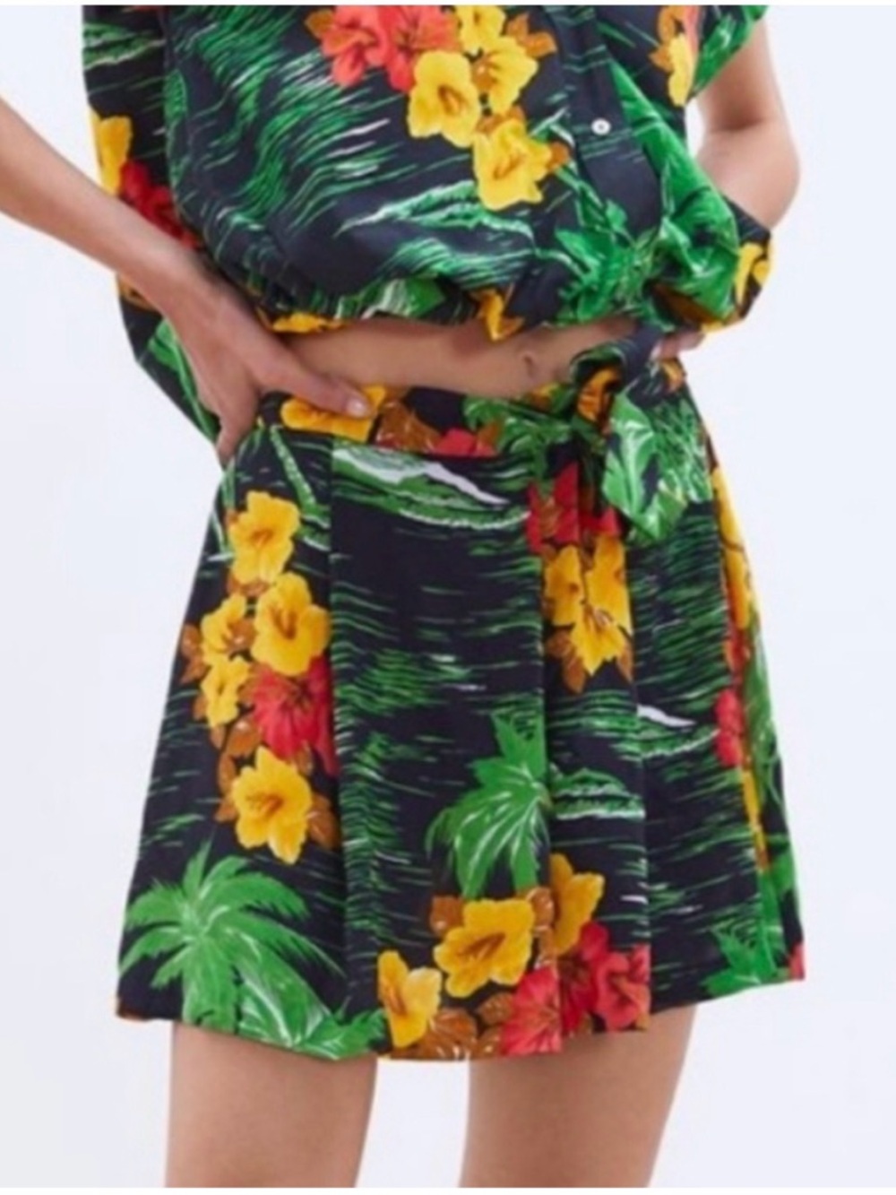 Zara Tropical Floral Shorts with Yellow, Red & Green Print